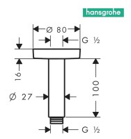 MEDIDAS CONEXION DUCHA A TECHO 100mm HANSGROHE